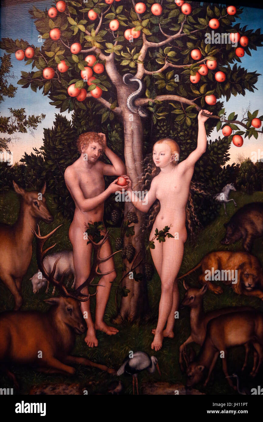 La Courtauld Gallery. Lucas Cranach l'ancien. Adam et Eve. 1526. Huile sur panneau. United Kingdom. Banque D'Images