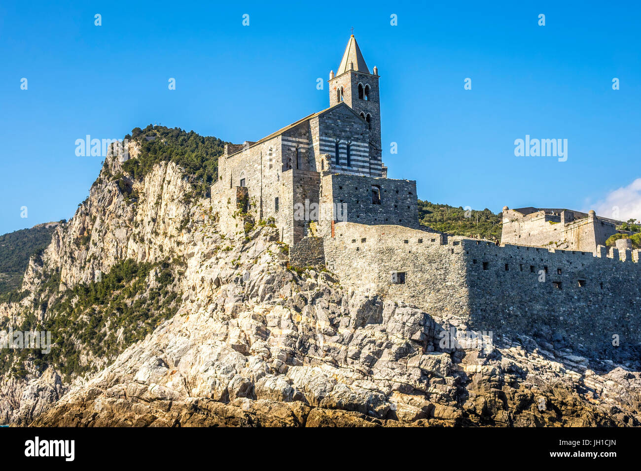 Forteresse médiévale et l'Église Portovenere, Cinque Terre, La Spezia, ligurie, italie Banque D'Images