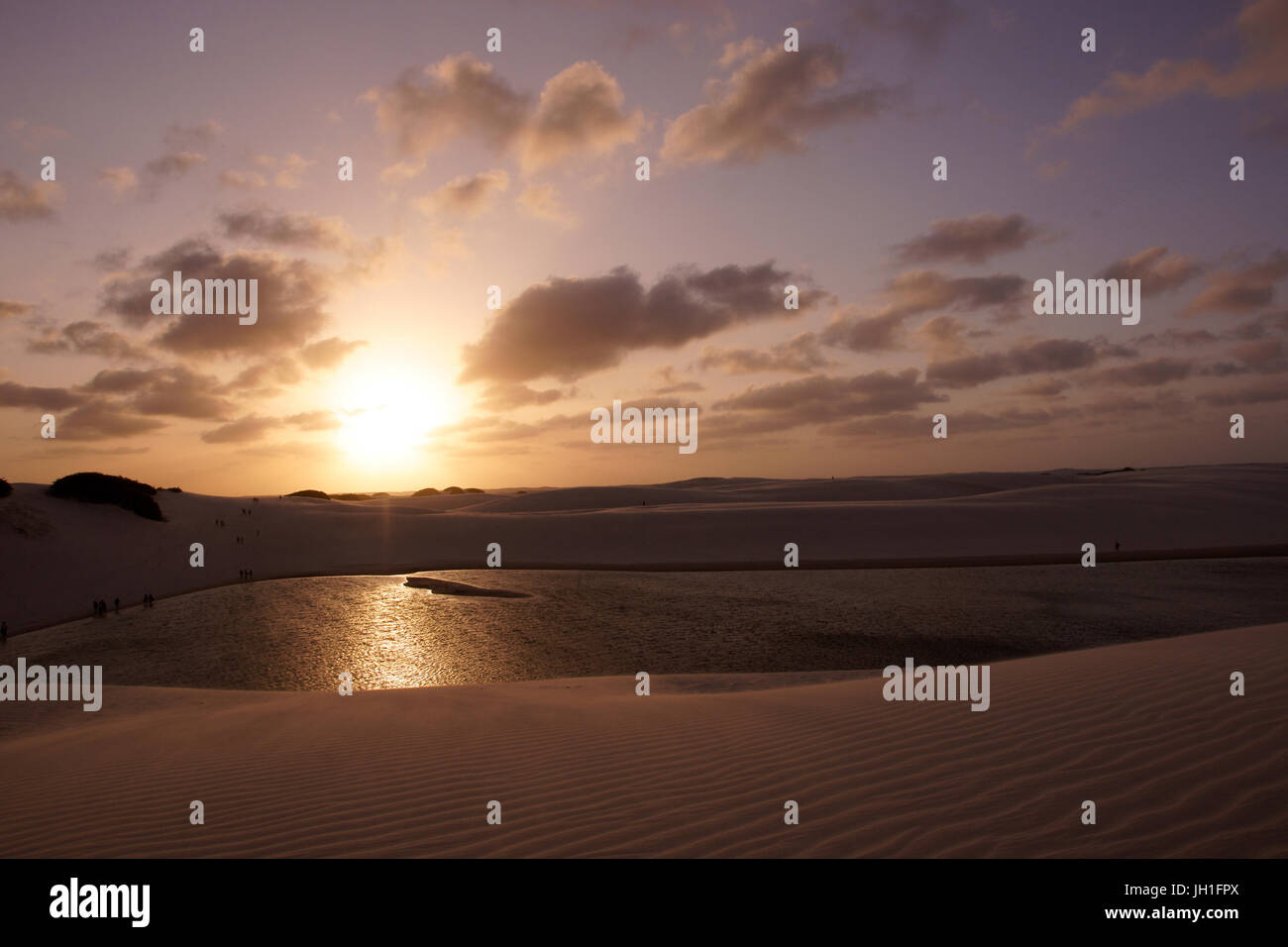 Coucher du soleil, l'Étang Bleu, Lacs Maranhão, Lençóis Maranhense, Maranhão, Brésil Banque D'Images