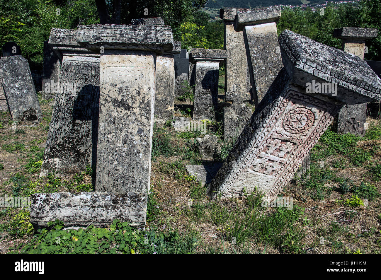 Est de la Serbie - Pierres tombales à l'ancien cimetière Bogomil Banque D'Images