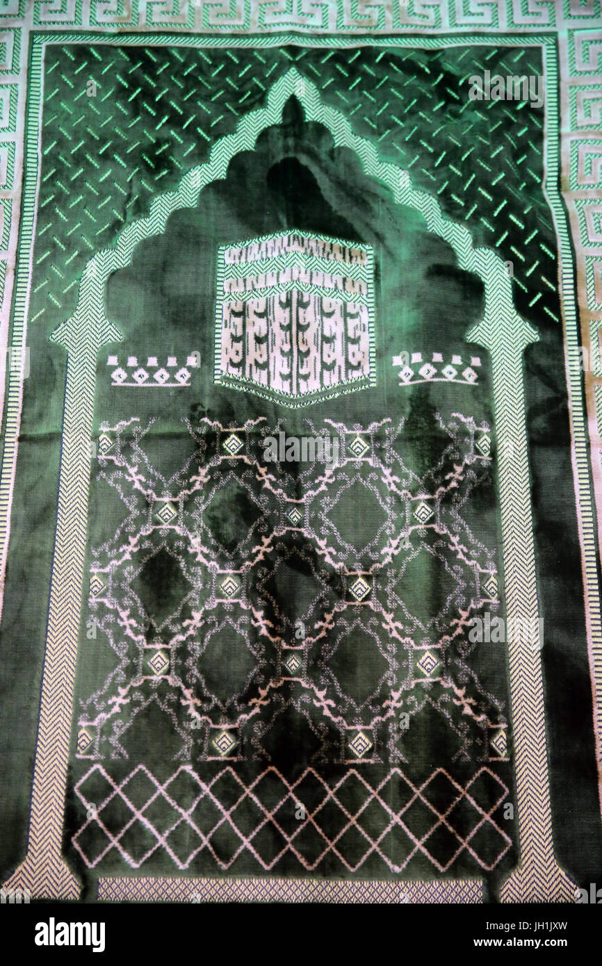 Tapis de prière musulmane vert. La France. Banque D'Images