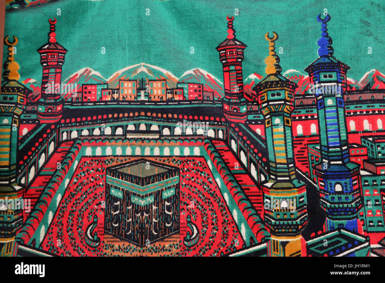 Tapis de prière avec motif de La Mecque. La Thaïlande. Banque D'Images