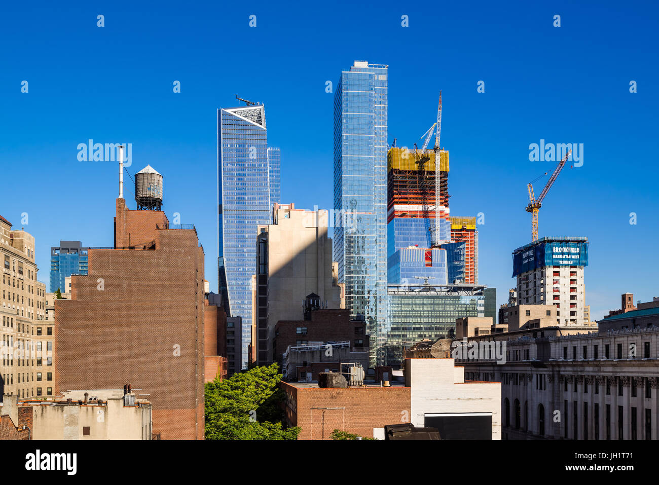 Le Hudson Yards chantier de construction (2017) et l'Eugène de gratte-ciel. Midtown, Manhattan, New York City Banque D'Images