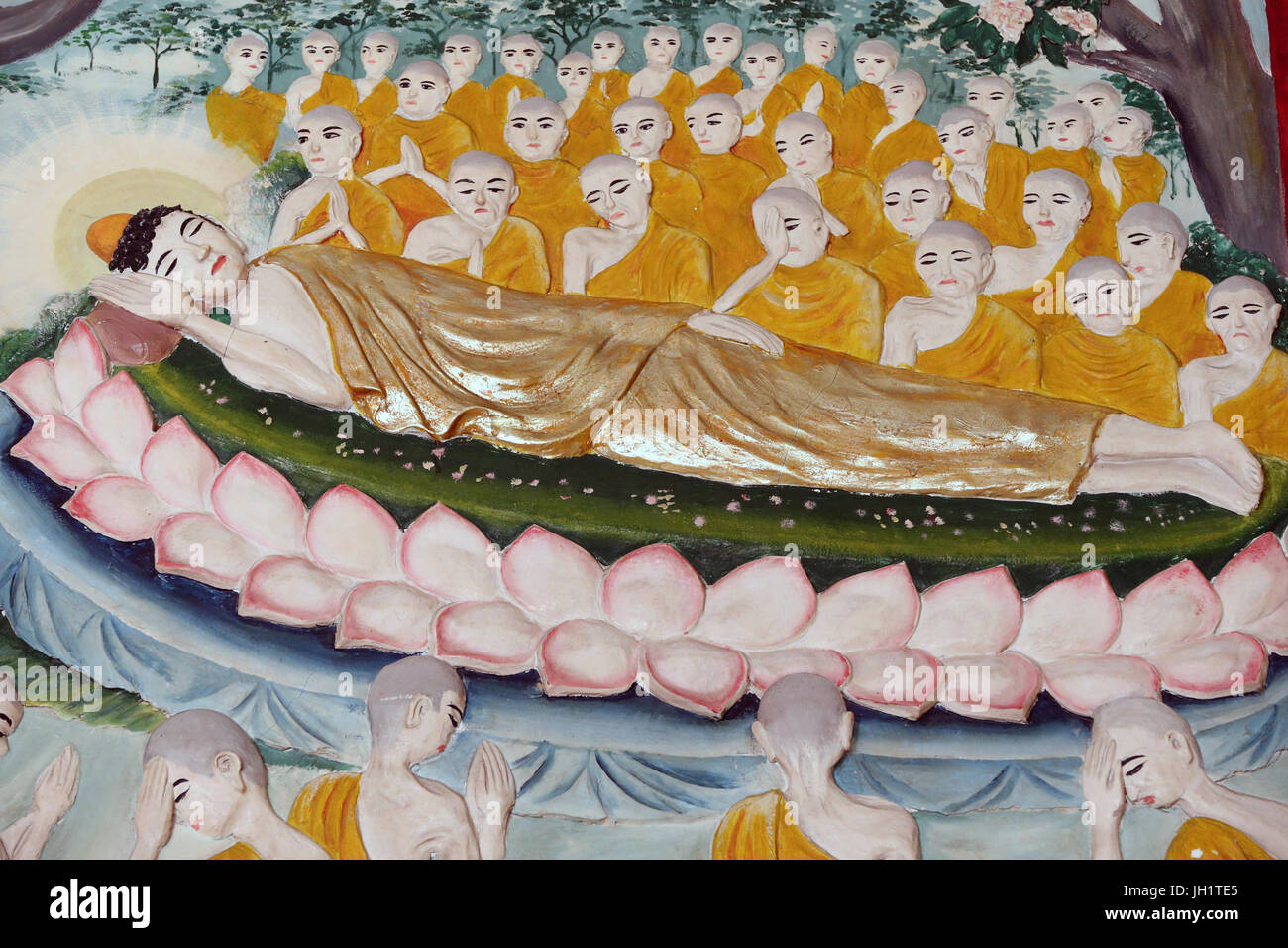 Quan Le suis Bo Tat temple (pagode des Bodhisattva Avalokitesvara). Peinture Bouddha couché. Notre annuaire d'entreprises. Le Vietnam. Banque D'Images