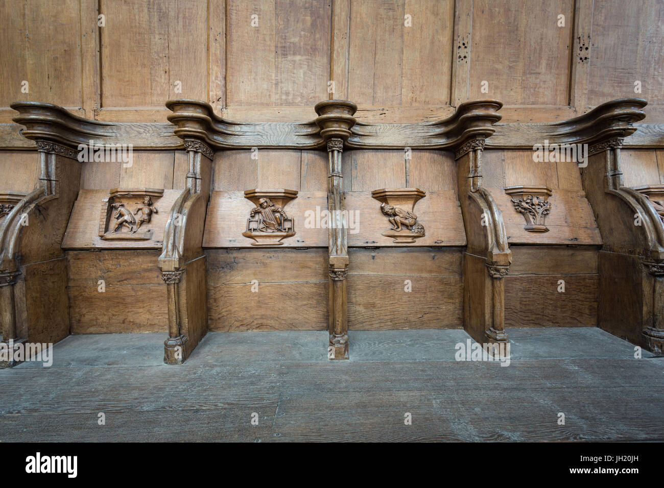 Vieille église ou la Oude Kerk, AMSTERDAM, Pays-Bas - JULI 7, 2017 : Old Wooden miséricordes. Banque D'Images