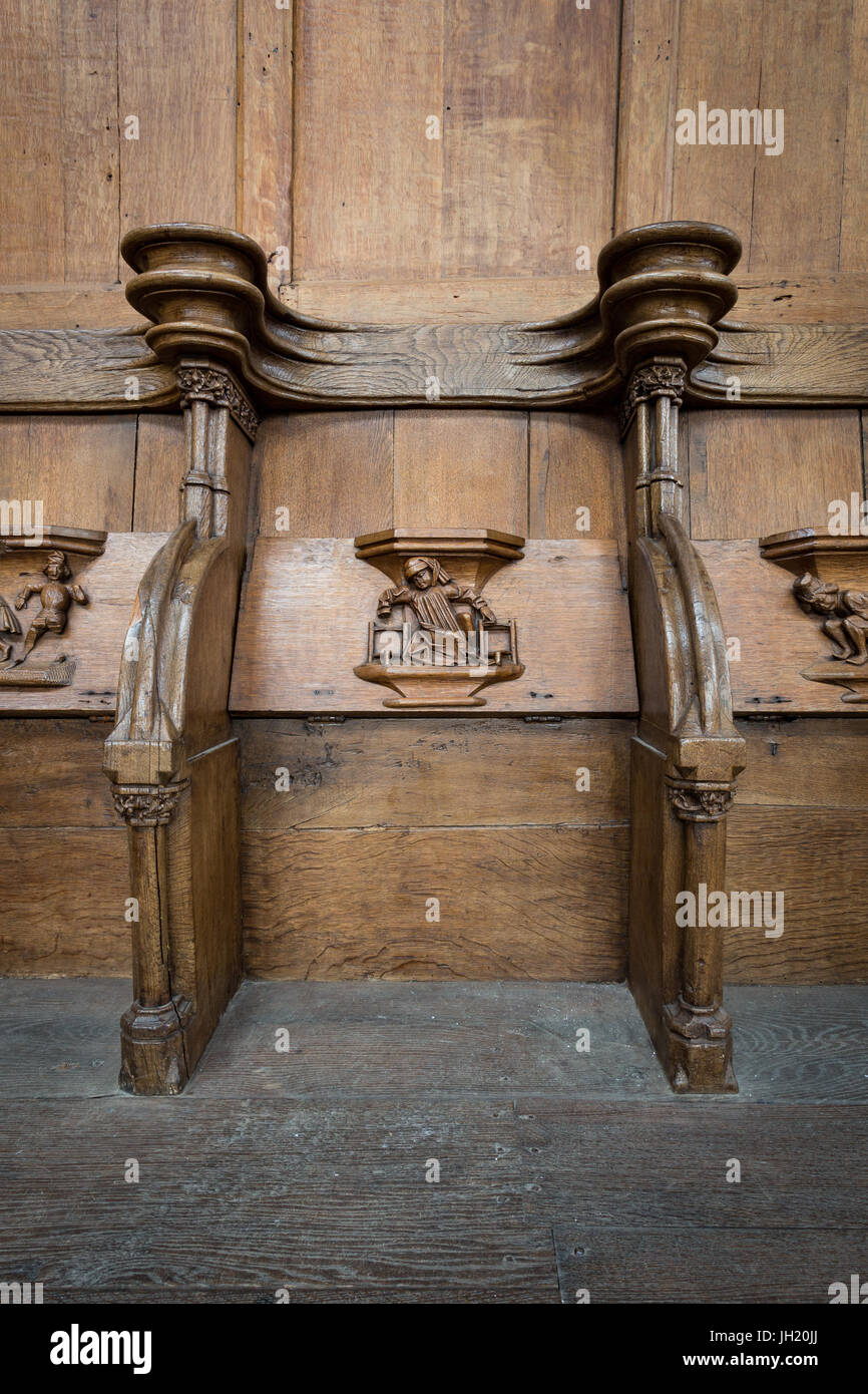 Vieille église ou la Oude Kerk, AMSTERDAM, Pays-Bas - JULI 7, 2017 : Old Wooden miséricordes. Banque D'Images