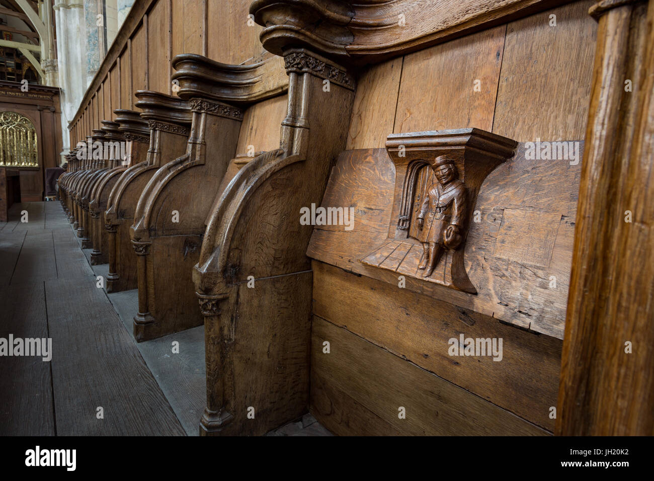 Vieille église ou la Oude Kerk, AMSTERDAM, Pays-Bas - JULI 7, 2017 : Old Wooden miséricordes. Banque D'Images
