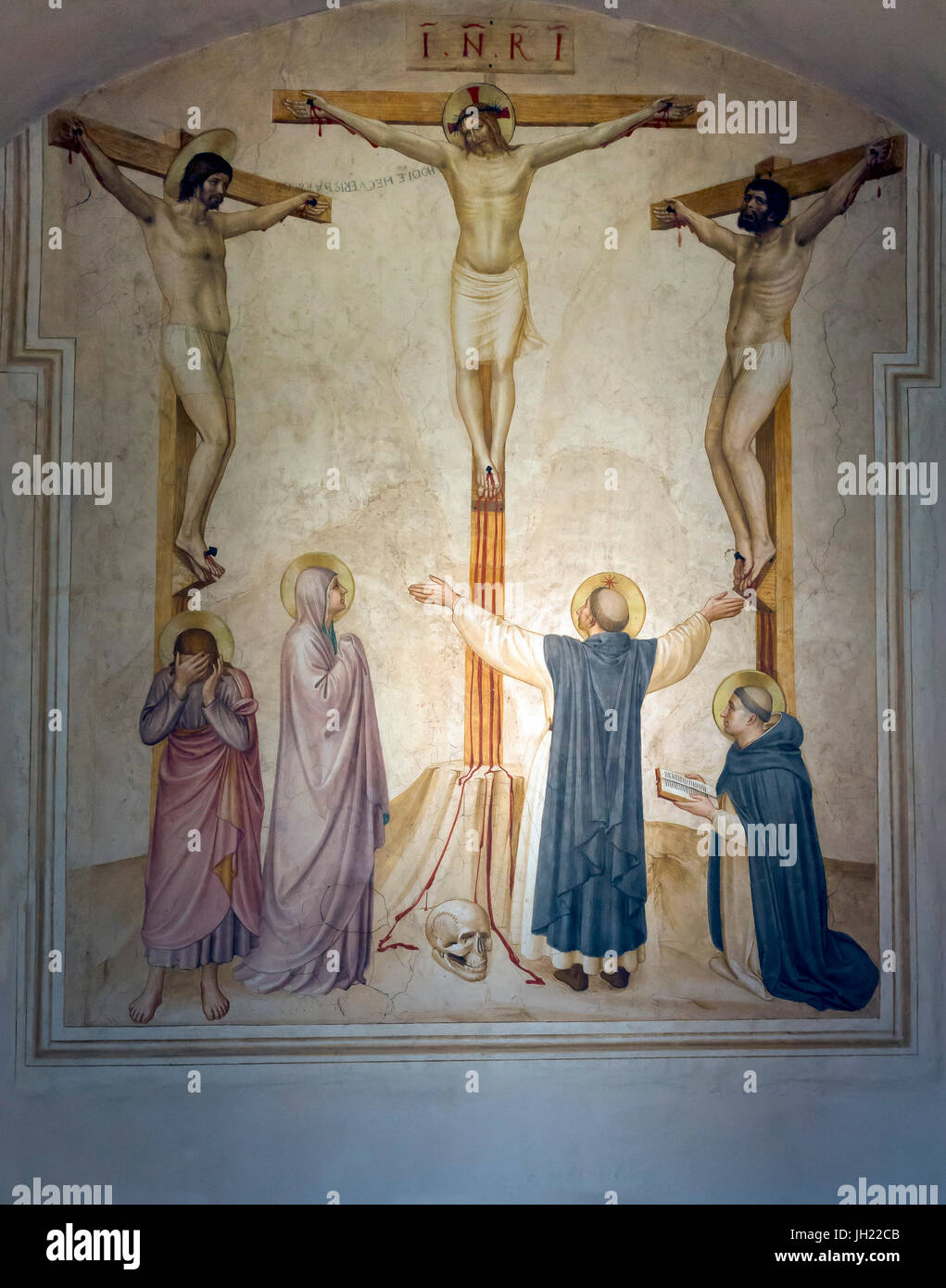 Crucifixion avec pleureuses et saint Dominique et Thomas d'Aquin, par fra Beato Angelico, 1441-1442, cellule 37, couvent de san marco, florence, toscane, italie, Banque D'Images