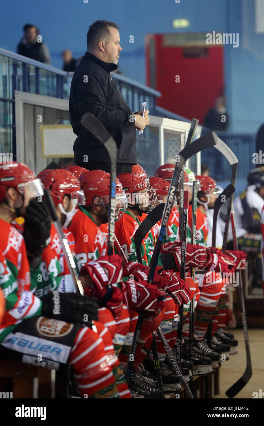 Match de hockey sur glace. Équipe de hockey. Coach. La France. Banque D'Images