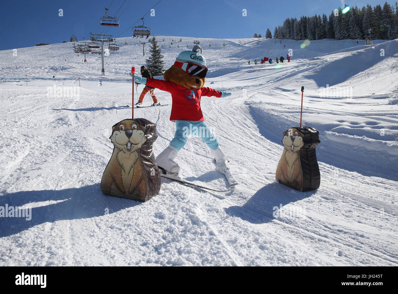Alpes françaises. Charlotte la marmotte : mascot de Saint-Gervais Mont-Blanc. La France. Banque D'Images