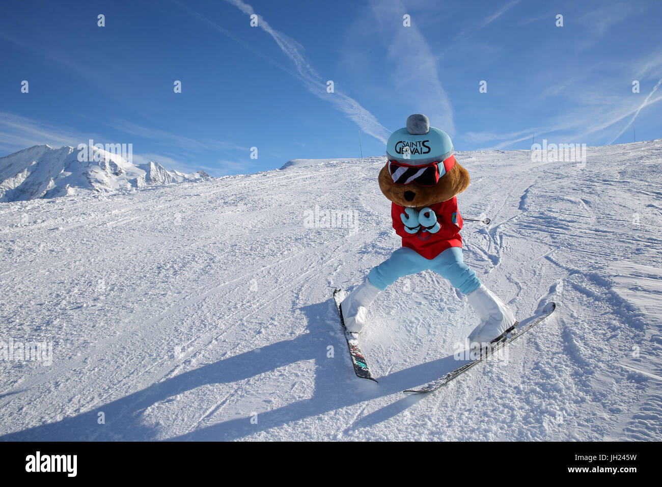 Alpes françaises. Charlotte la marmotte : mascot de Saint-Gervais Mont-Blanc. La France. Banque D'Images