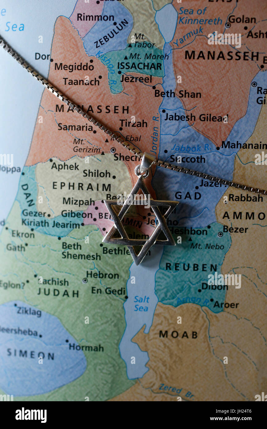 Étoile de David sur une carte de l'ancien Israël. Banque D'Images