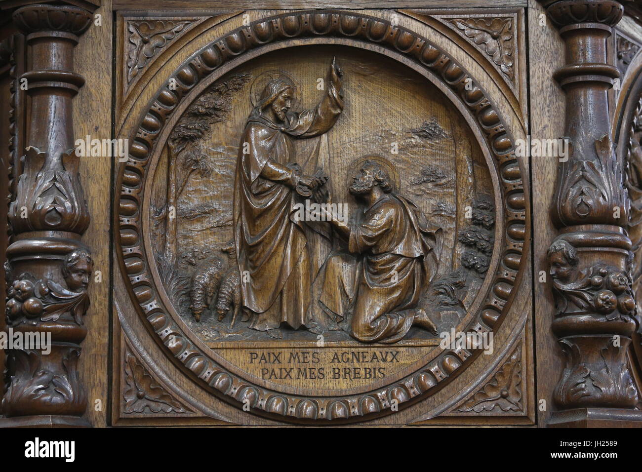 Chaire de l'église Sainte Foy, Conches. La France. Banque D'Images