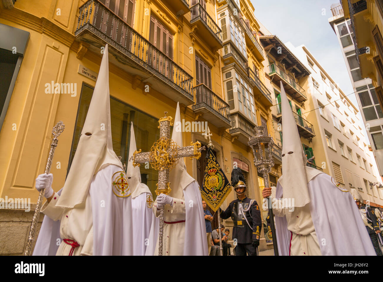 Vue de la résurrection le dimanche de Pâques Parade, Malaga, Costa del Sol, Andalousie, Espagne, Europe Banque D'Images