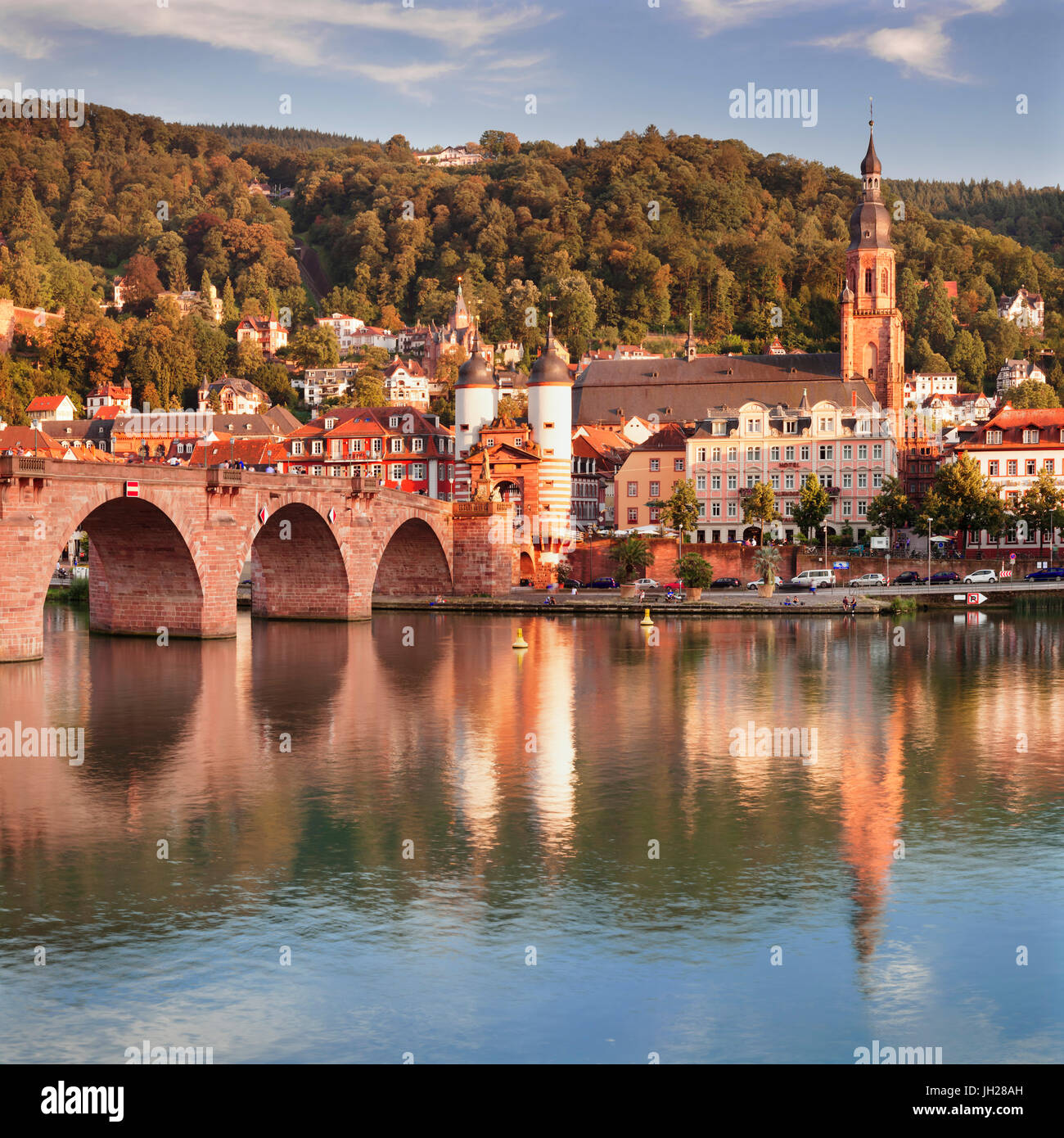 Vieille Ville avec Karl-Theodor-pont (Vieux Pont) et le château, du Neckar, Heidelberg, Germany, Europe Banque D'Images