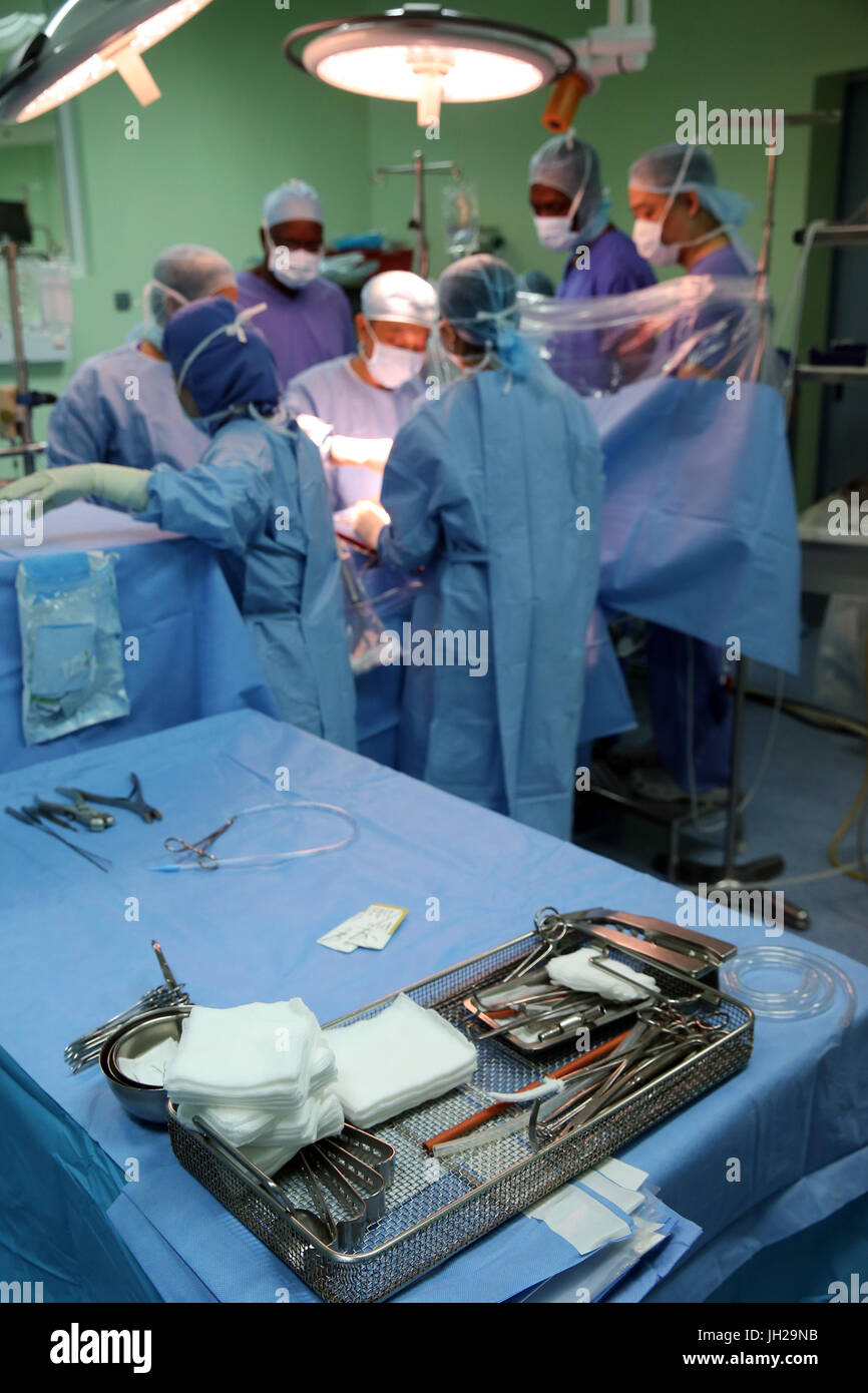 L'Institut de Cardiologie offre des soins de haute qualité aux patients vietnamiens souffrant de maladies du cœur. L'équipe médical sénégalais formés à la pratique du débit cardiaque Banque D'Images