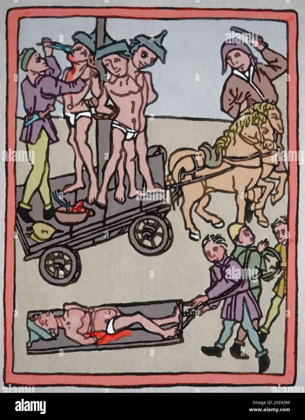 L'hérésie. 15e siècle. Torture des juifs. Gravure, 1475. L'Europe. Banque D'Images