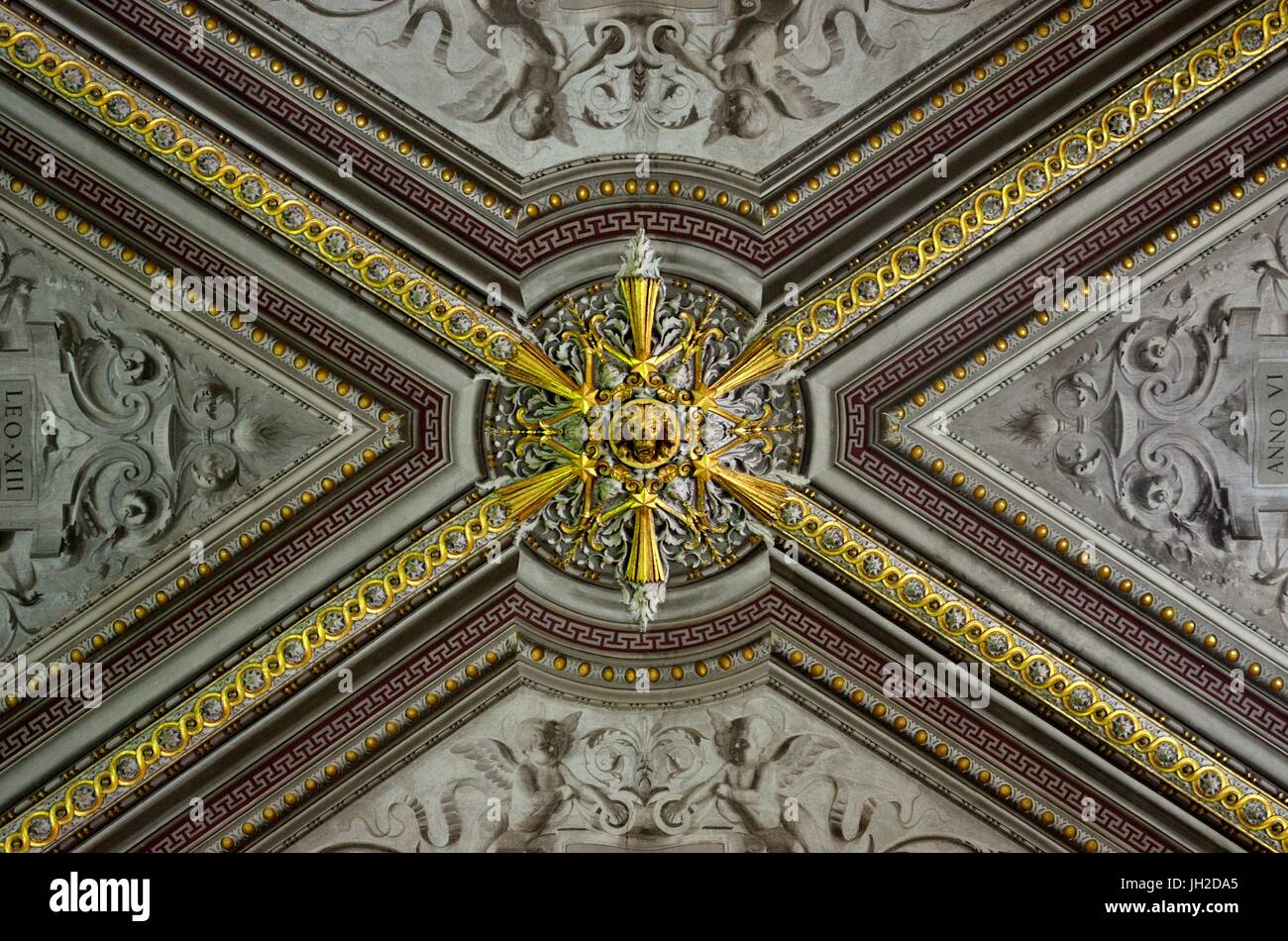 Un gros plan sur une partie des peintures au plafond de musée du Vatican, Cité du Vatican, l'Europe Banque D'Images