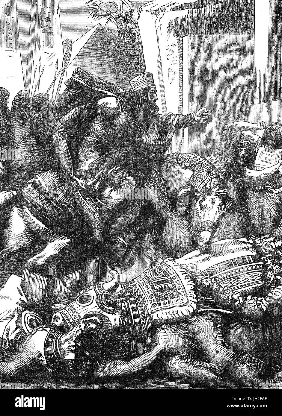 Après la conquête de l'Égypte, au cours de l'été 525, Cambyse II, fils de Cyrus le Grand de l'Empire achéménide, tué le taureau Apis, une manifestation du dieu Ptah et donc un animal sacré. Banque D'Images