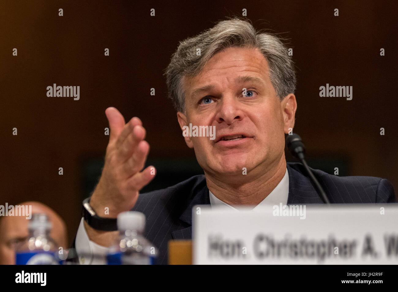 Washington, USA. 12 juillet, 2017. Christopher A. Wray témoigne au cours de l'audience du Comité judiciaire du Sénat sur sa candidature pour devenir le nouveau Directeur du Federal Bureau of Investigation (FBI) à Washington, DC, États-Unis, le 12 juillet 2017. Credit : Ting Shen/Xinhua/Alamy Live News Banque D'Images