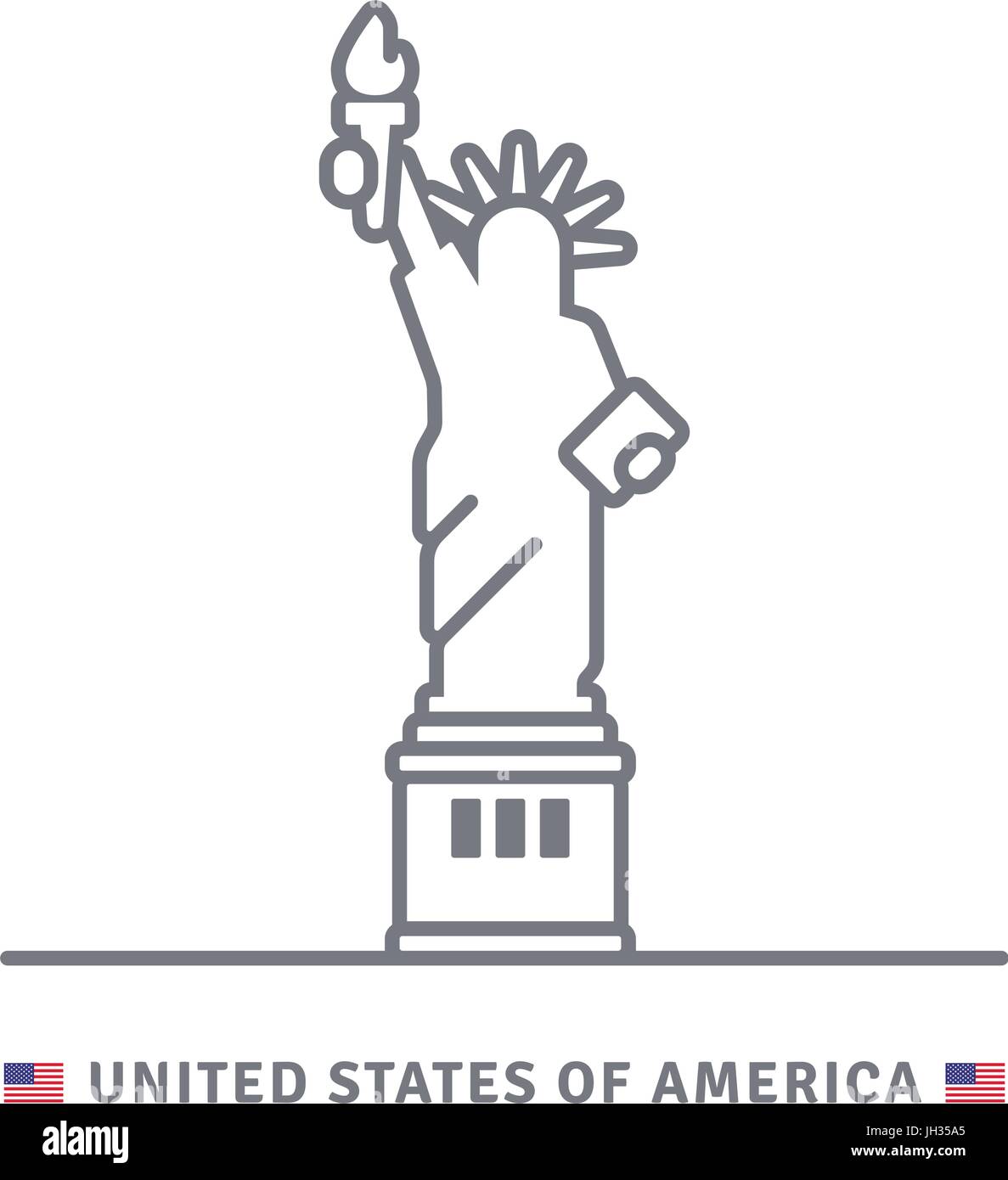 United States of America l'icône. Statue de la liberté et drapeau américain vector illustration. Illustration de Vecteur