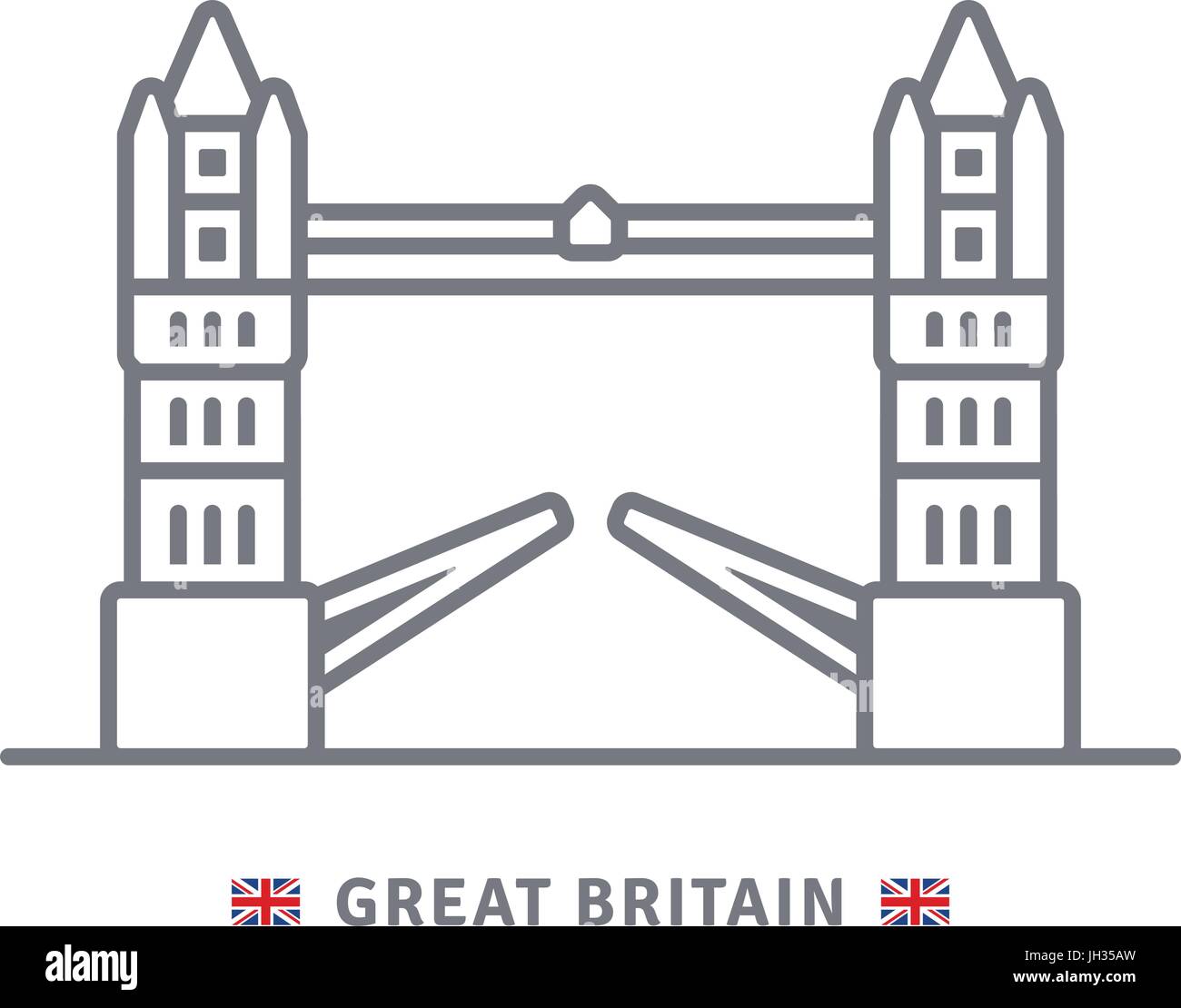 L'icône de la ligne de Grande-Bretagne. London Tower Bridge et le drapeau britannique vector illustration. Illustration de Vecteur