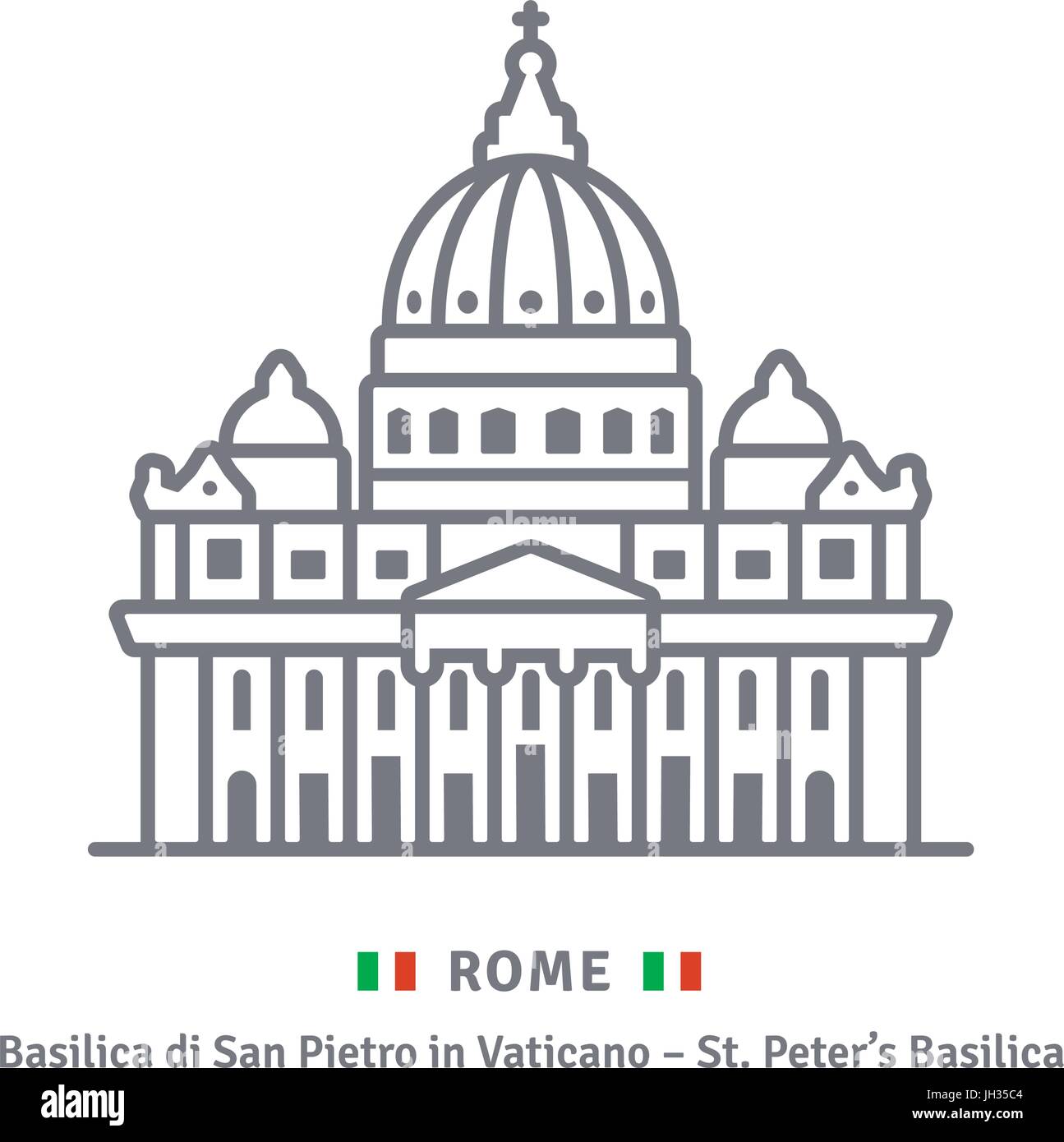 L'icône de la ligne de Rome. Basilique Saint Pierre et drapeau italien vector illustration. Illustration de Vecteur