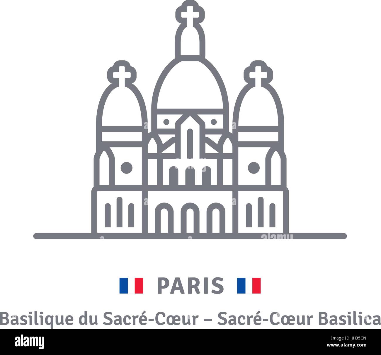 L'icône de la ligne de Paris. Basilique du Sacré-Coeur et du drapeau vector illustration. Illustration de Vecteur