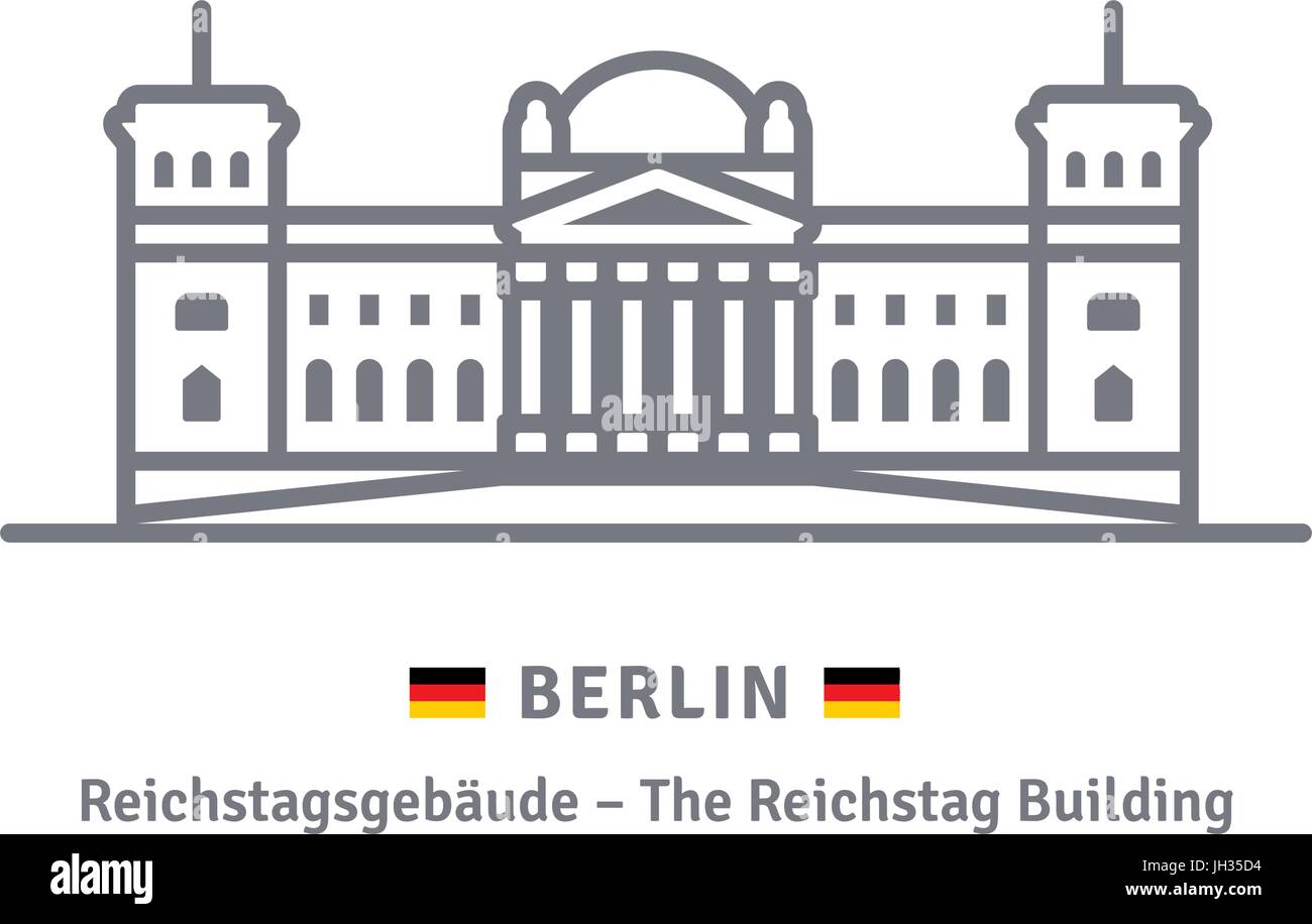L'icône de la ligne de Berlin. Palais du Reichstag et drapeau allemand vector illustration. Illustration de Vecteur