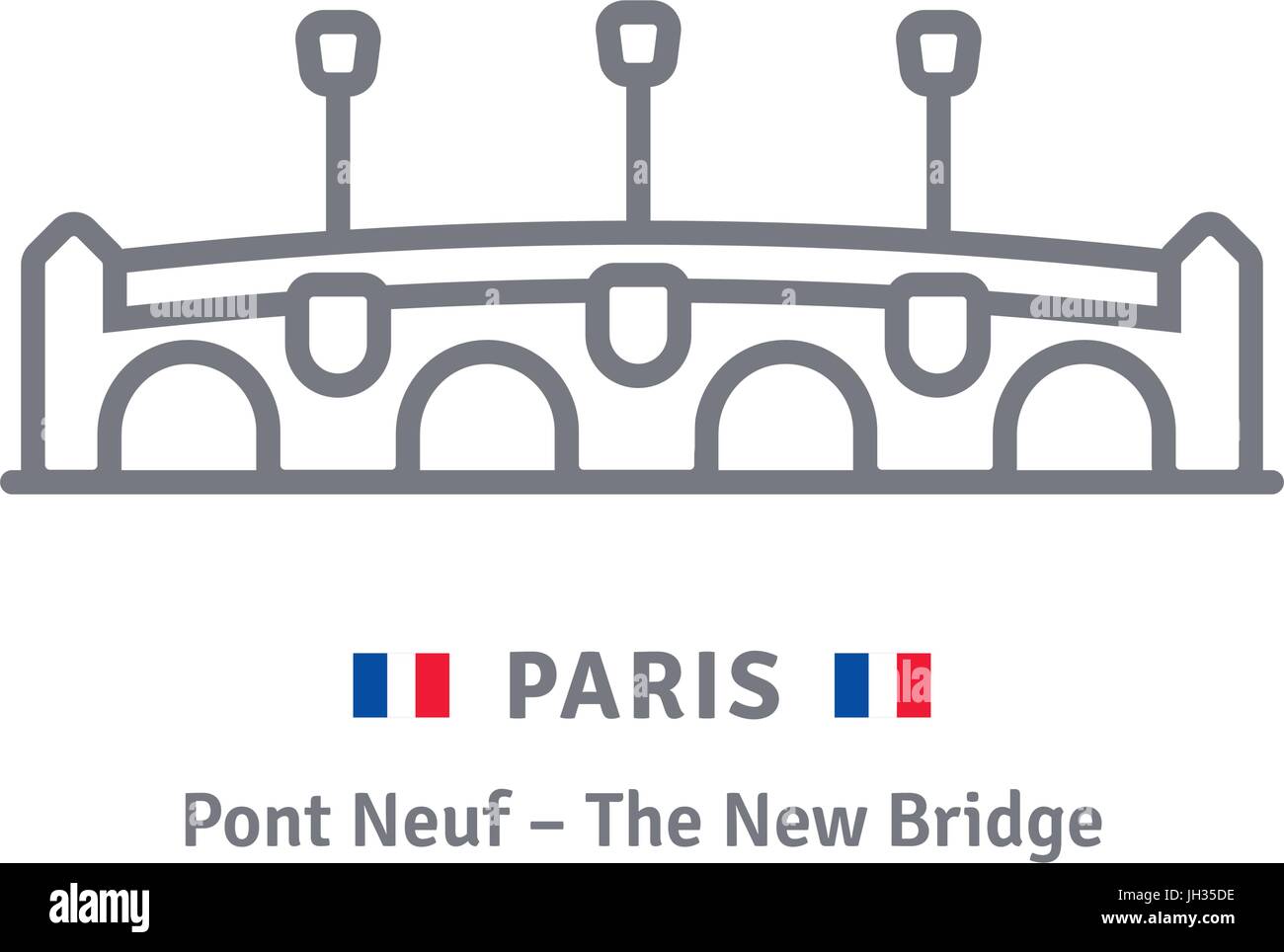 L'icône de la ligne de Paris. Pont Neuf et drapeau Français vector illustration. Illustration de Vecteur