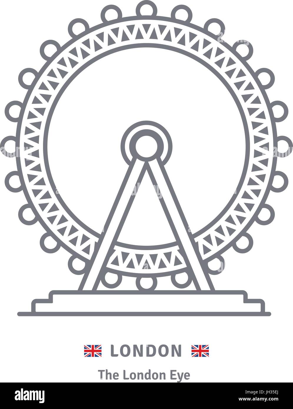 L'icône de la ligne de Londres. London Eye et la Grande-Bretagne d'illustration vectorielle du pavillon. Illustration de Vecteur