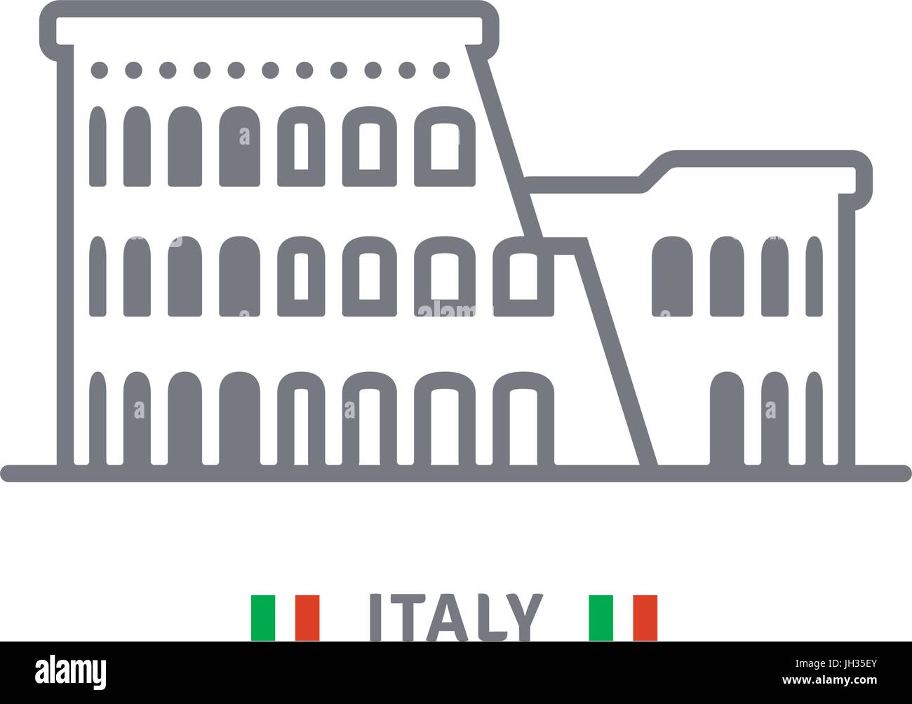L'icône de la ligne de l'Italie. Colisée de Rome et drapeau italien vector illustration. Illustration de Vecteur