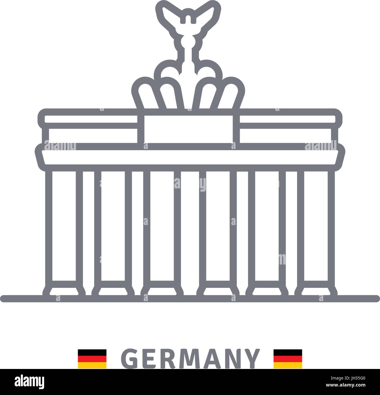 L'icône de la ligne de l'Allemagne. Porte de Brandebourg et le drapeau allemand vector illustration. Illustration de Vecteur