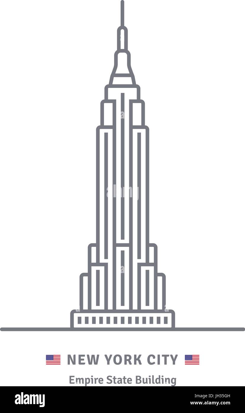 L'icône de la ligne de la ville de New York. Empire State building et US flag vector illustration. Illustration de Vecteur