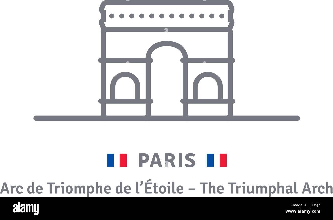 L'icône de la ligne de Paris. De Triomphe et drapeau Français vector illustration. Illustration de Vecteur
