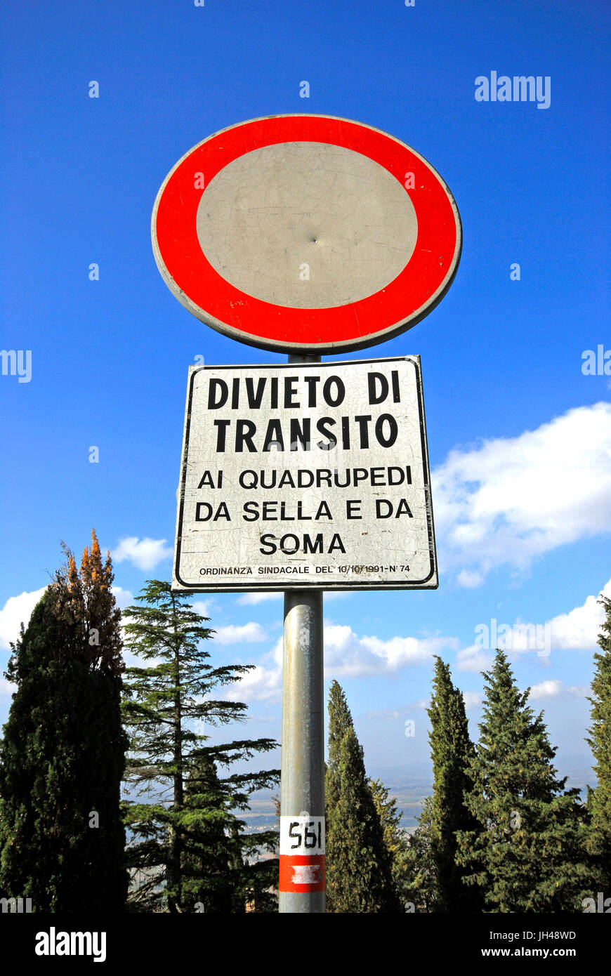 Pas d'issue signe pour les chevaux, les ânes et les mules près de Cortona, Toscane, Italie Banque D'Images