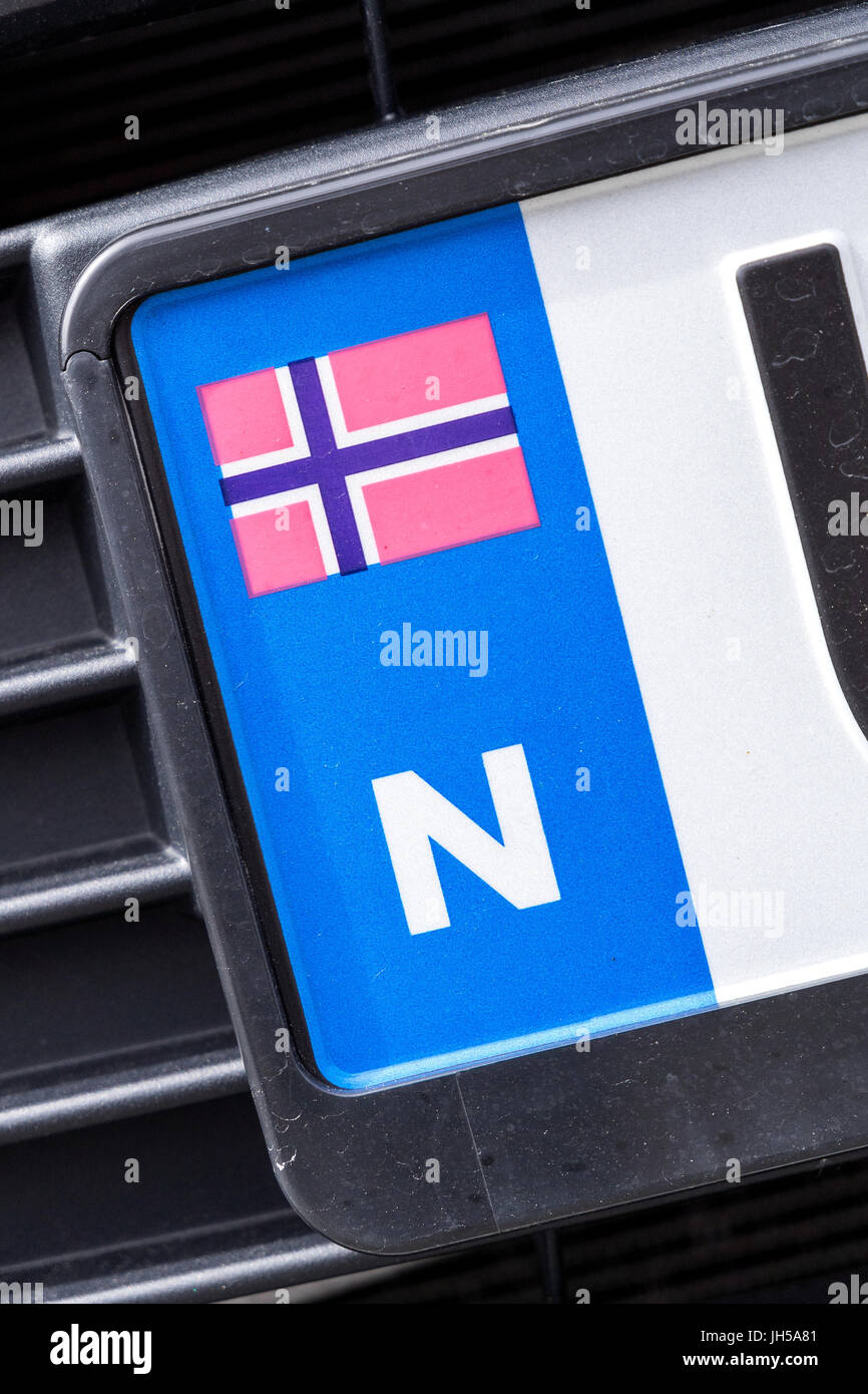 Identificateur de pays : Norvège la plaque d'immatriculation de voiture Banque D'Images