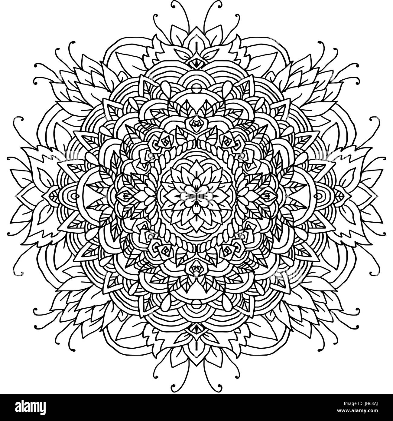 Mandala abstrait pour l'ornement des profils des livres à colorier. Modèle asiatique. Authentique d'arrière-plan noir et blanc. Illustration de Vecteur