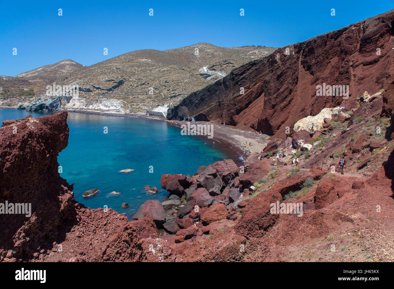 La plage rouge, roter strand oder in francais kokkini paralia bei akrotiri, Santorin, Canaries, aegaeis, Griechenland, mittelmeer, europa | red beach, pa Banque D'Images