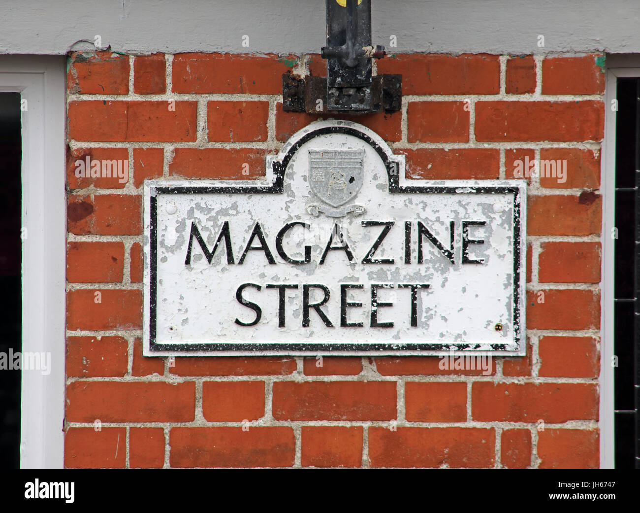 Magazine Street Sign, Londonderry ville fortifiée, Irlande du Nord, Royaume-Uni, BT48 6HJ Banque D'Images