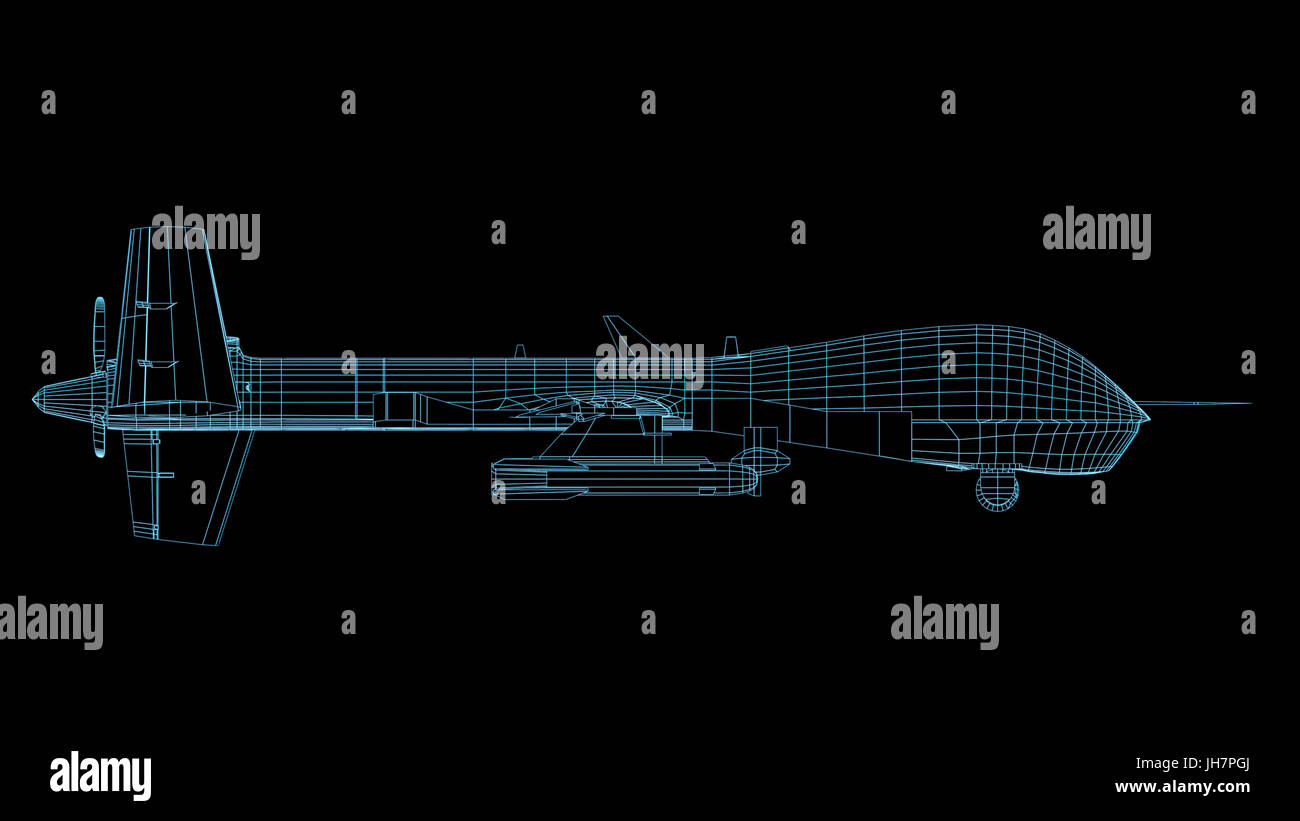 Rendu 3D wireframe de drones ou UAV militaire Banque D'Images