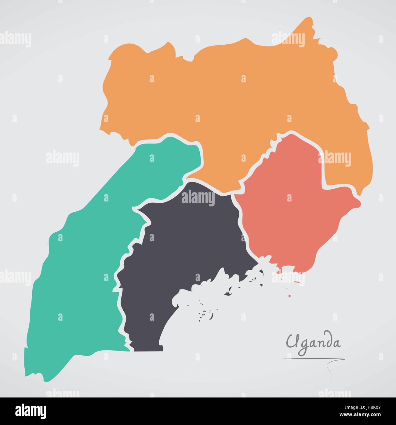 Carte de l'Ouganda avec les états et les formes rondes modernes Illustration de Vecteur