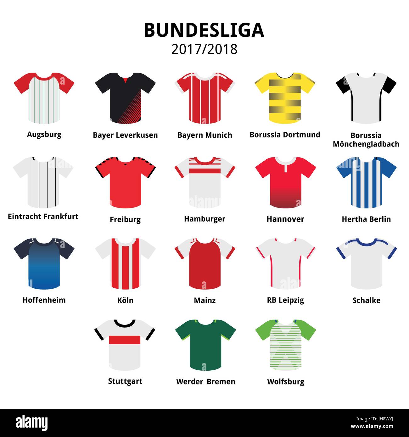 2017 - 2018 maillots de Bundesliga, ligue allemande de football icons Illustration de Vecteur