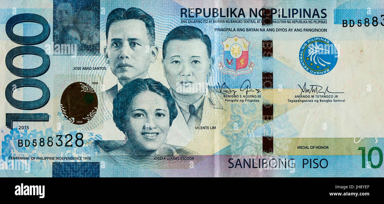 Close-up des Philippines (Philippine peso 1000 billets - piso - PHP). De l'argent en billets des design - close up. Banque D'Images
