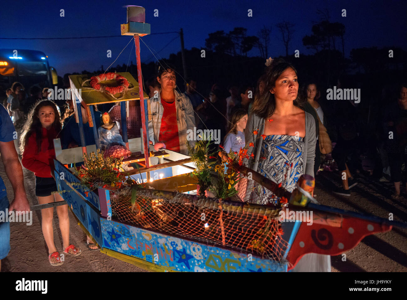 Procession de la Vierge à Barra de Valizas, Rocha, Ministère de l'Uruguay. Banque D'Images