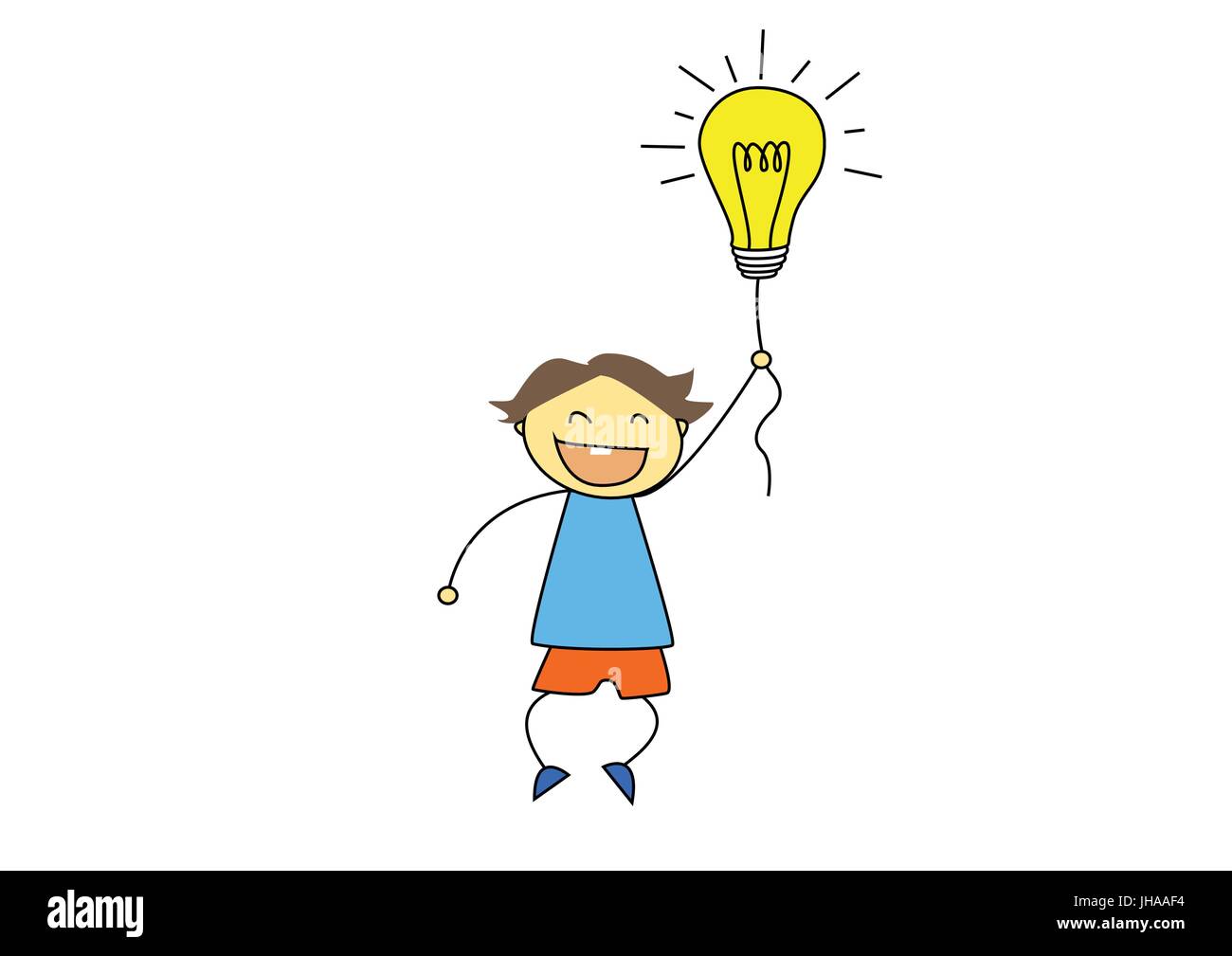 Concept de la créativité, de l'illustration d'un garçon avec un Light bulb Banque D'Images