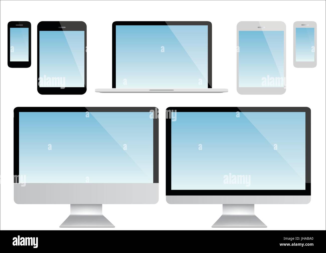 Écran d'ordinateur, ordinateur portable, tablette et smartphone vector Banque D'Images