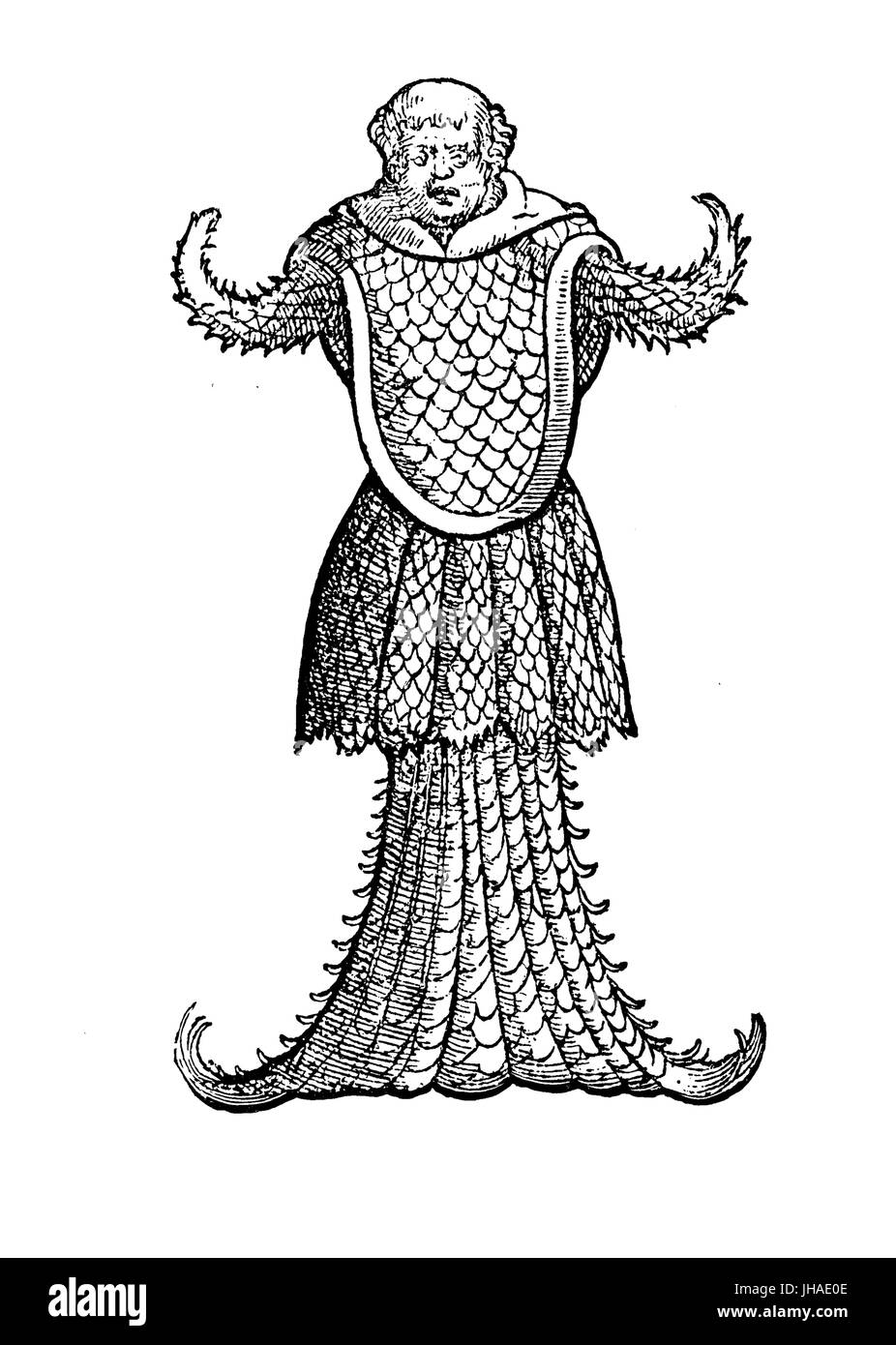 Mer Marine monster moine ressemblant à une méduse, gravure médiévale, l'année 1598 Banque D'Images