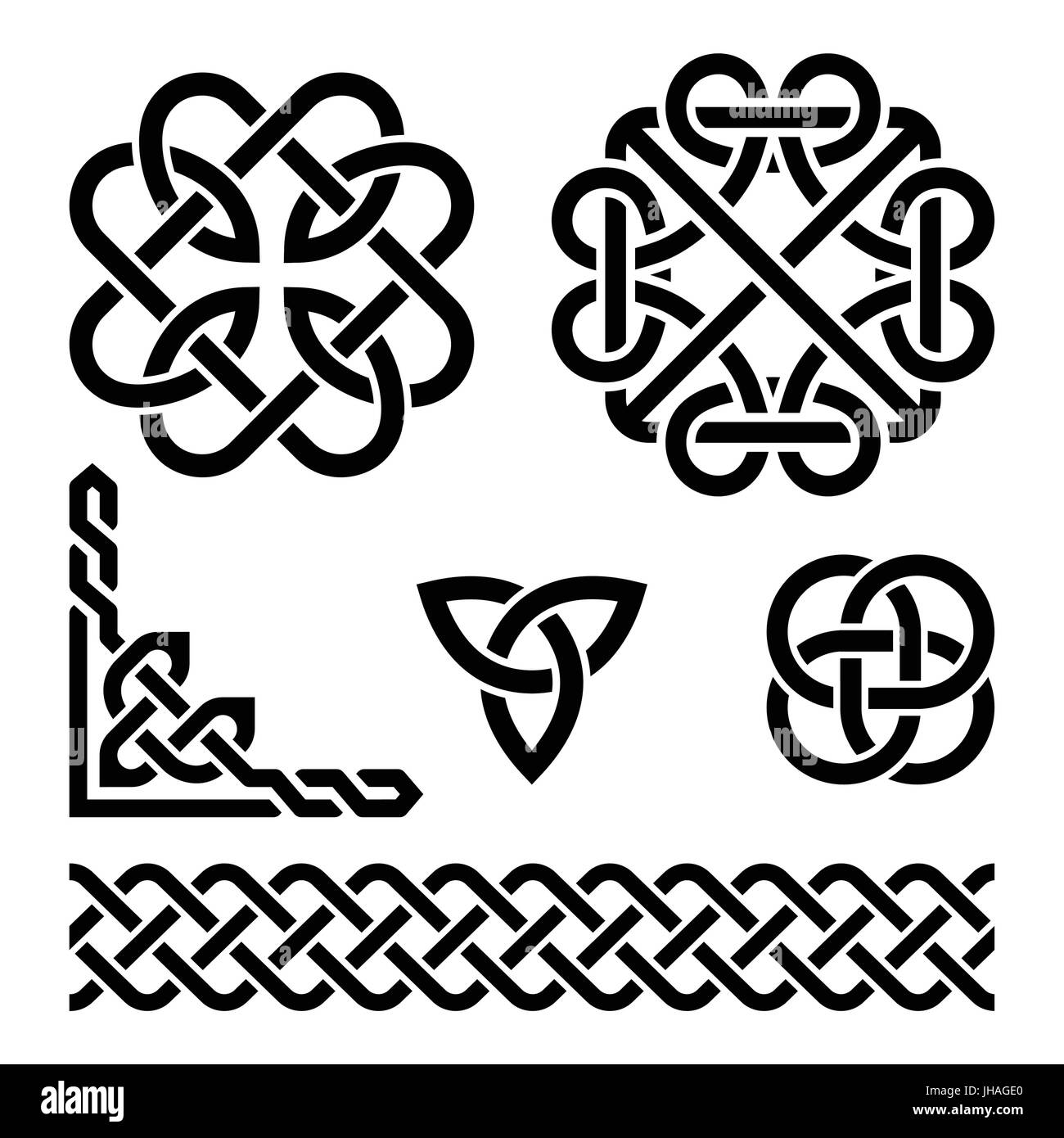 Irish Celtic noeuds, tresses et les modèles Vector set de symboles celtiques traditionnels, noeuds, tresses en noir isolated on white Illustration de Vecteur