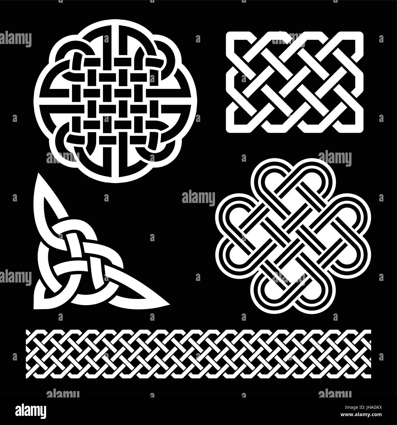 Noeuds celtiques, de tresses et de motifs - St Patrick's Day en Irlande Ensemble de symboles celtiques traditionnels en noir isolé sur blanc - vector Illustration de Vecteur